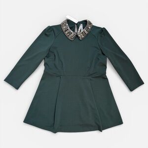 NWT Melissa McCarthy Seven 7 Emerald Green Tunic Babydoll Top With Beaded Collar